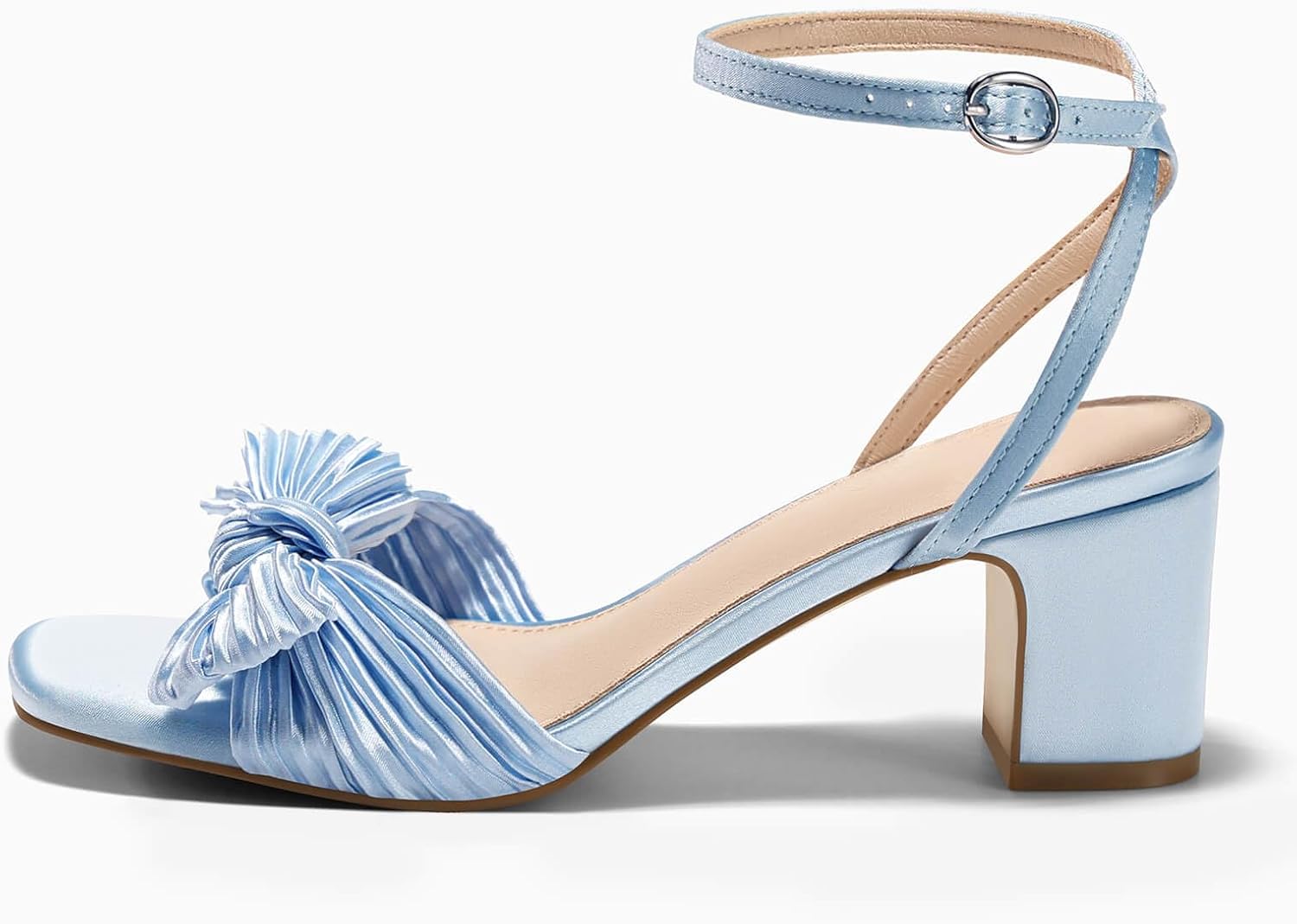 Coutgo Womens Bow Heels Sandals Block Low Heel Wedding Bride Dressy Shoes Open Toe Ankle Strap Sandals - Image 4