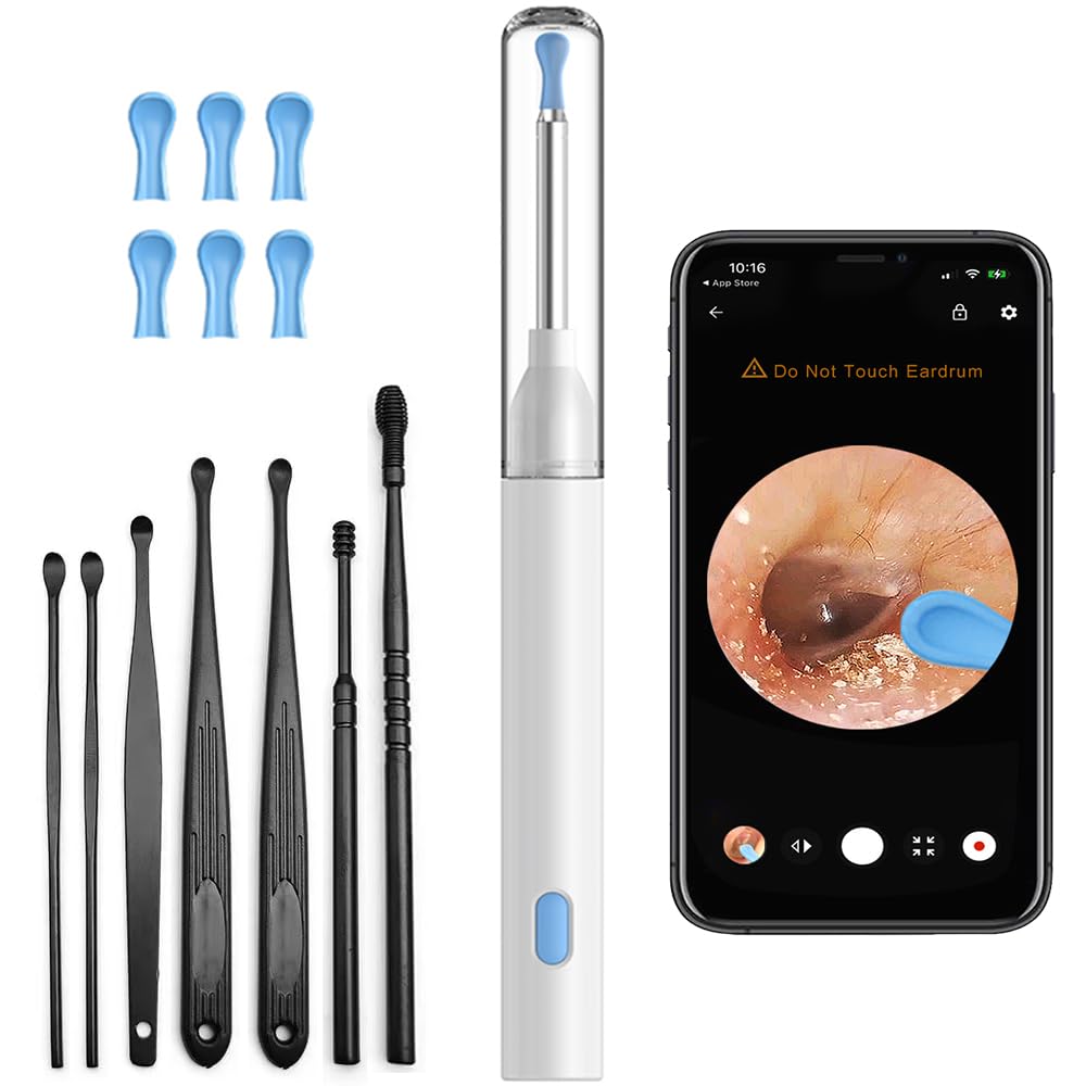 Ear Wax Removal,Earwax Remover Tool with Camera for iOS & Android,Ear Cleaner with 6 LED Lights Otoscope,Earwax Removal Kit with 7 Pcs Ear Pick(Including 5 Ear Spoon)