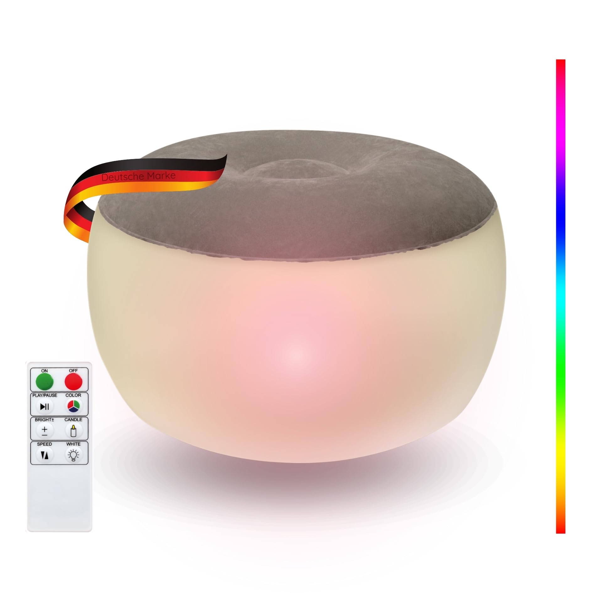 SCHWAIGER 660180 Tabouret LED Outdoor Pouf Loungemöbel Tabouret de Jardin Coussin de Sol Tabouret de Pied pour l'extérieur éclairé RGB Gonflable 55cm de diamètre