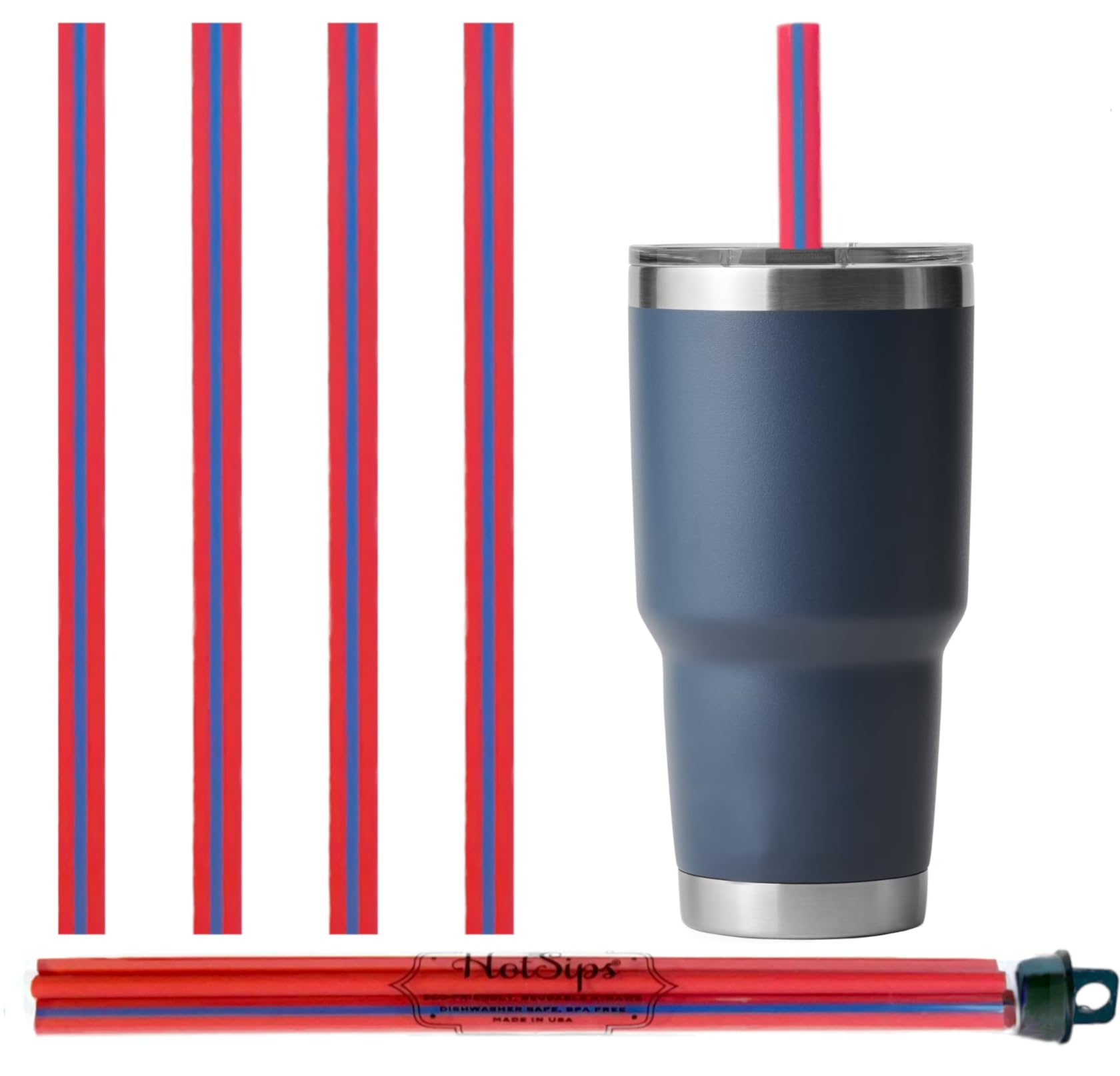 Reusable Drinking Straws with travel case, Made in USA, Cups 12-32 oz - For both Hot and Cold Beverages, Water/Coffee/Tea 4 Large 9.5"