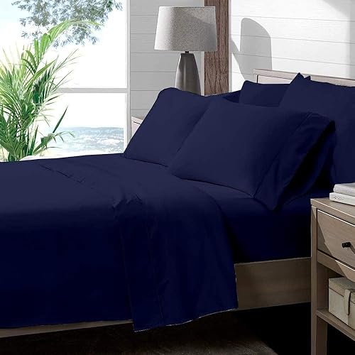 Miniatura 1 de Juego de sábanas de 4 piezas tamaño King (78 x 80 pulgadas), color azul marino, 100% microfibra cepillada, sábanas refrescantes de 1800 hilos,
