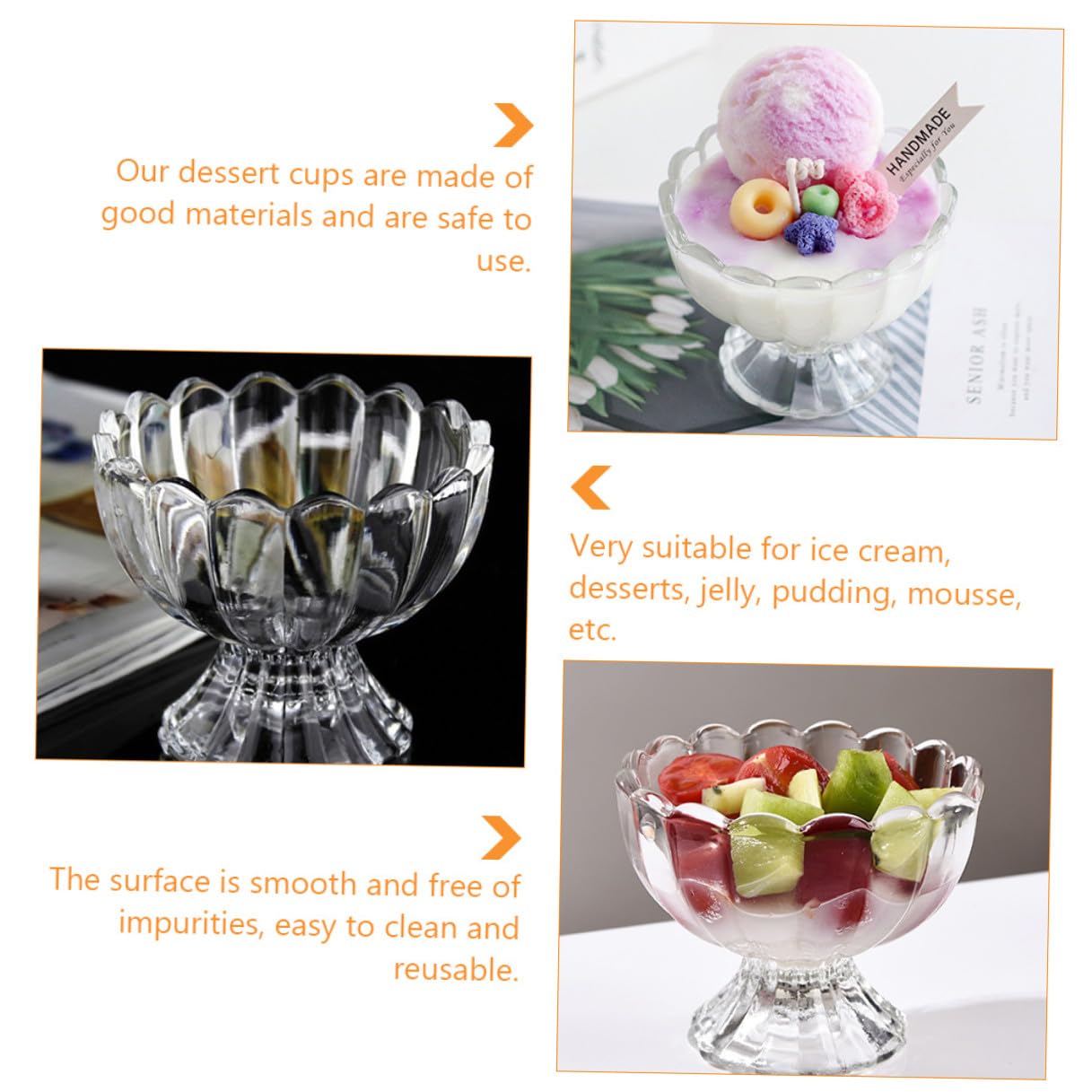 6 Vasos de Vidrio Transparentes para Postres de 100ml Reutilizables y Moldeados Pieza, Ideales para Helados y Pudines en Cocina