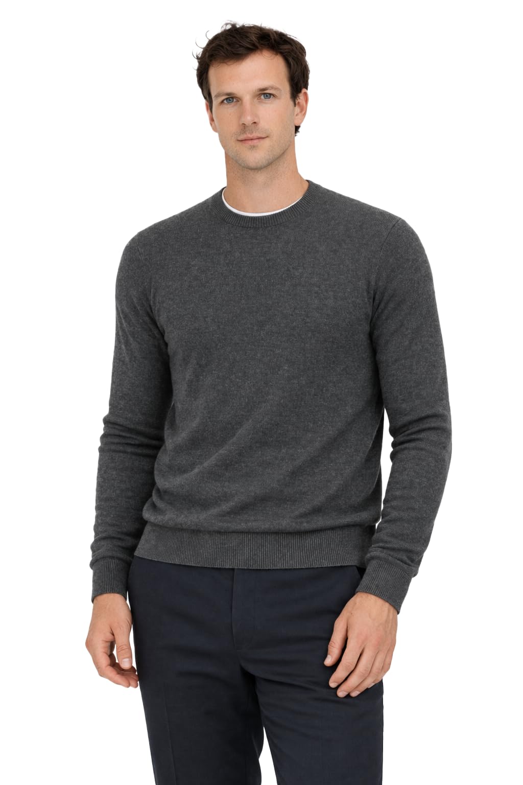 State Cashmere Men's 100% Pure Cashmere Jumper Long Sleeve Pullover Crew Neck Sweater Charcoal