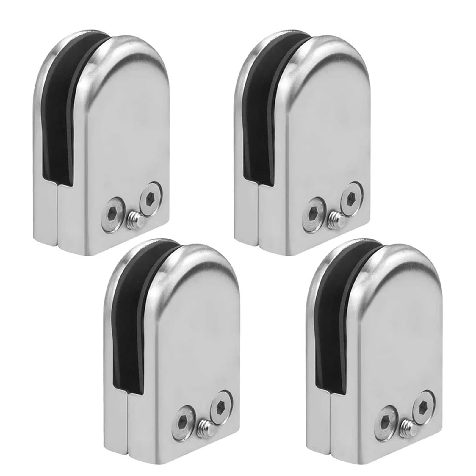 Glass Clamps 4pcs Silver Steel Adjustable Round Stair Handrail Balustrade 5.3x4.3x2.4cm