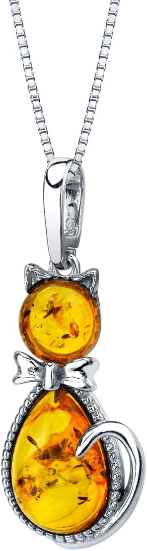 PEORA Genuine Baltic Amber Animal Pendant Necklace for Women Sterling Silver, Rich Cognac Color, with 18 inch Chain, 100% Natural from Baltic Region, Real Baltic Amber Jewelry from Adults
