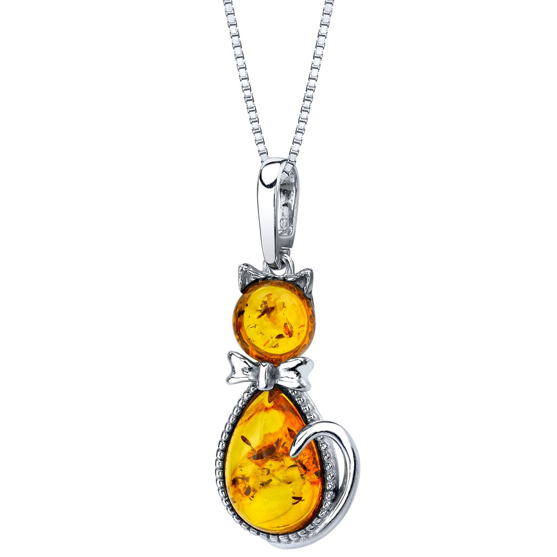 PEORA Genuine Baltic Amber Animal Pendant Necklace for Women Sterling Silver, Rich Cognac Color, with 18 inch Chain, 100% Natural from Baltic Region, Real Baltic Amber Jewelry from Adults