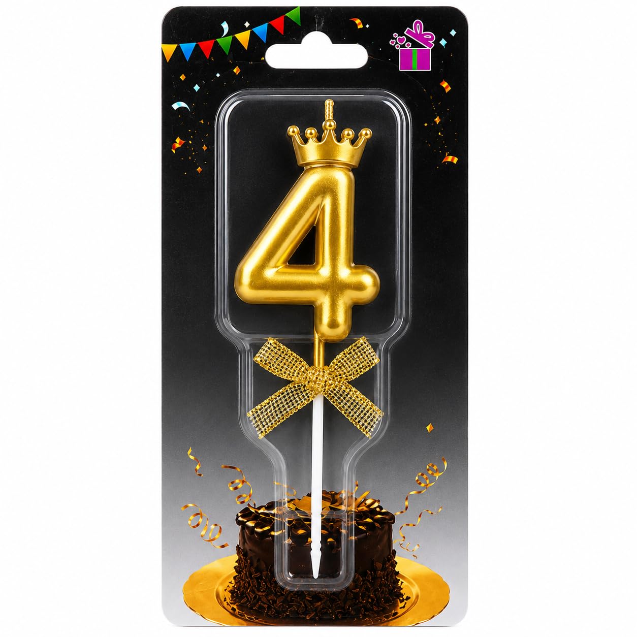 Fun Affairs Number 4 Unscented Candle with Crown 3 inch for 4th Birthday Party, Wedding Anniversary, Engagement, Theme Party Celebration Cake Topping Decoration Gold, Numeric 4 2