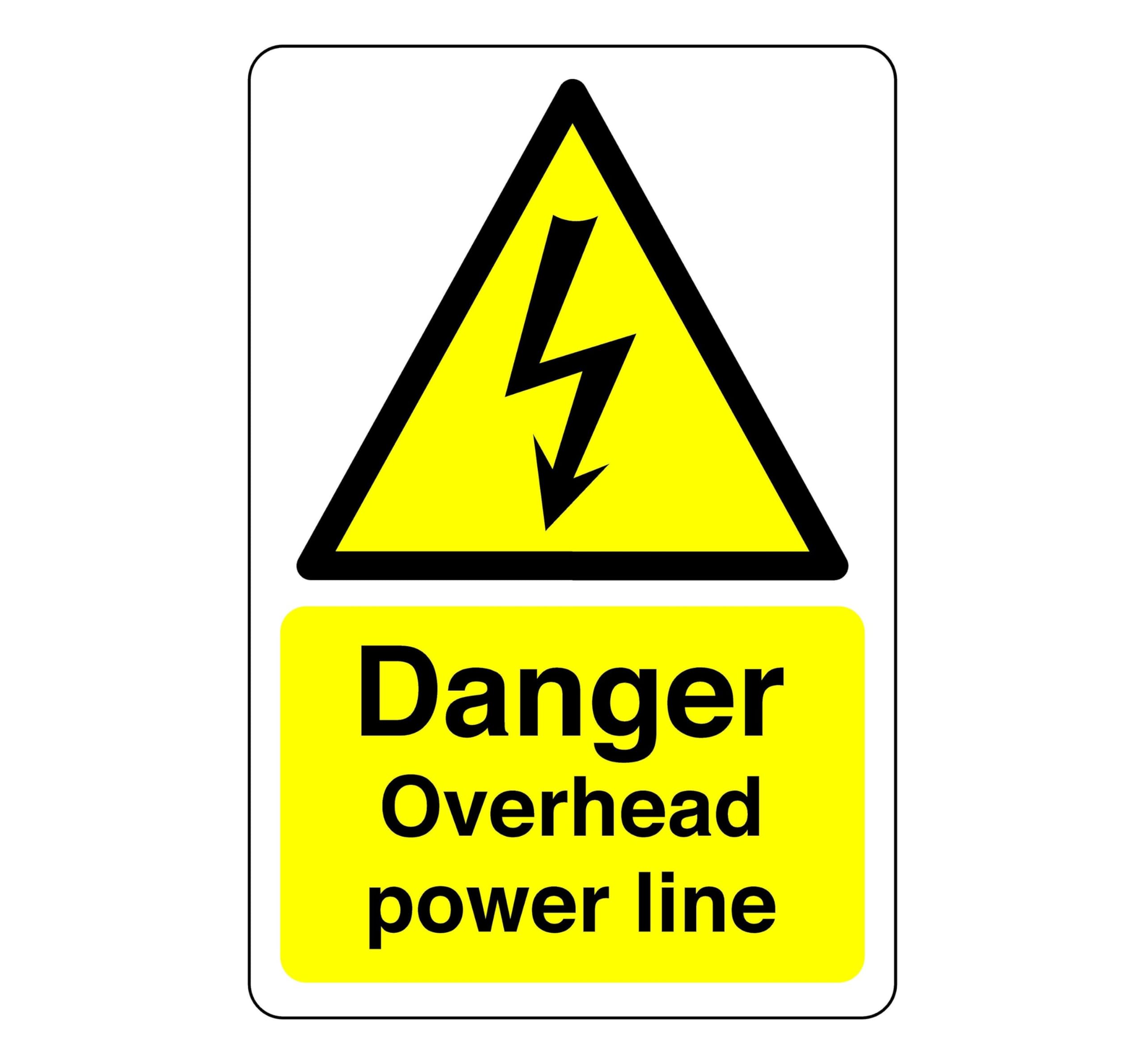 Danger overhead power line sign - 1.2mm Rigid plastic for indoor/outdoor usage (400mm x 300mm) Viewing Distance within 14m.