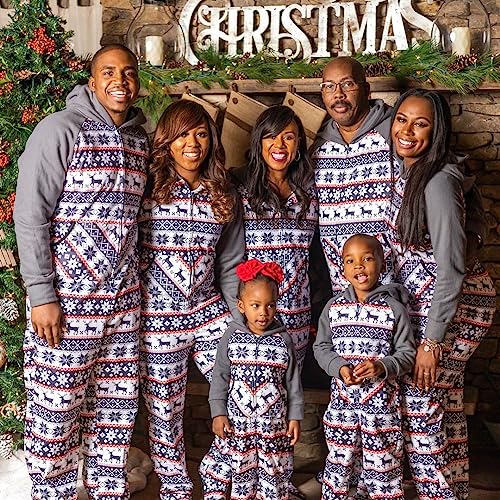 IFFEI Matching Family Footed Pajamas Hoodie Sleeper Christmas PJ's Festival Snowflake Plush Cozy Warm Onesie with Pockets2