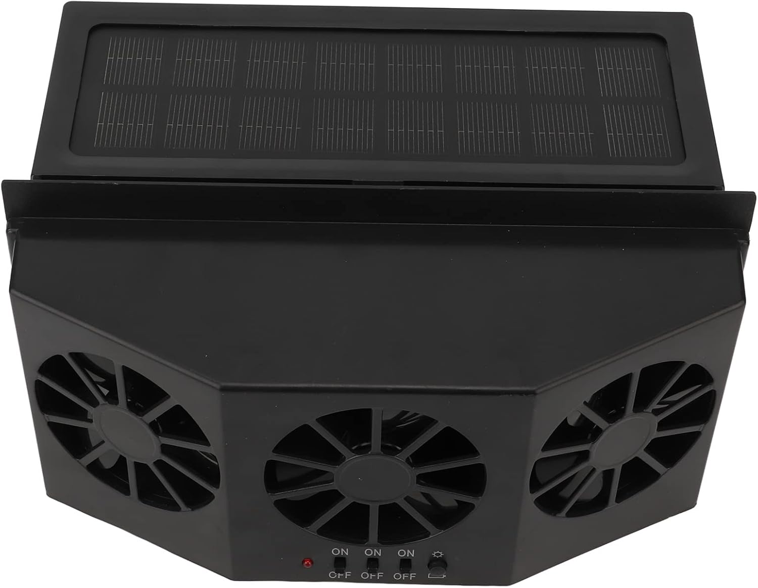 Fdit 1.5w Solar Powered Car Ventilator, Solar Powered Car Ventilator Three Hole Vehicle Rowing Fan Solar Exhaust Fan Car Air Circulating (Black)