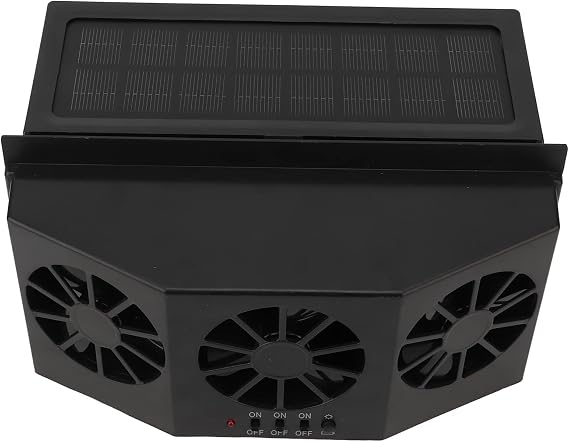 Fdit 1.5w Solar Powered Car Ventilator, Solar Powered Car Ventilator Three Hole Vehicle Rowing Fan Solar Exhaust Fan Car Air Circulating (Black)