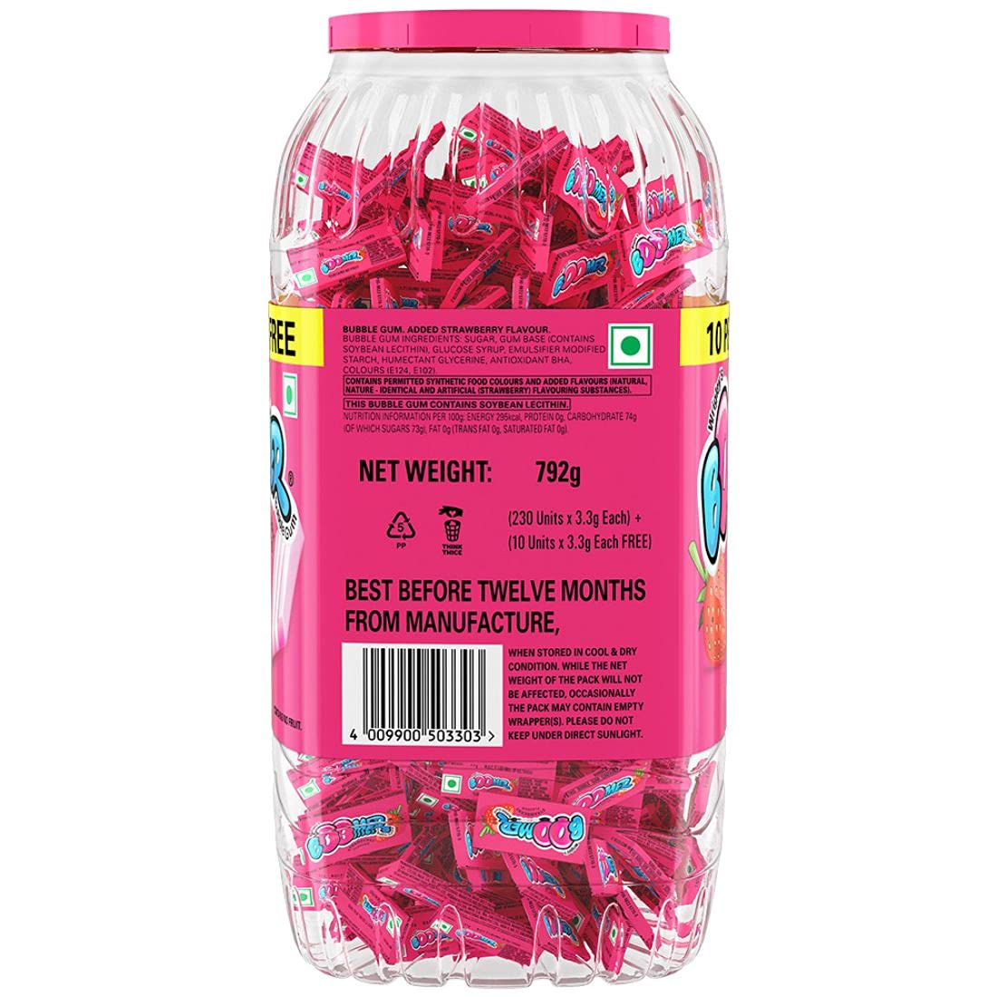 Buy BOOMER Strawberry Flavour Chewing Gum, 230 X 3.3 g with Free 10