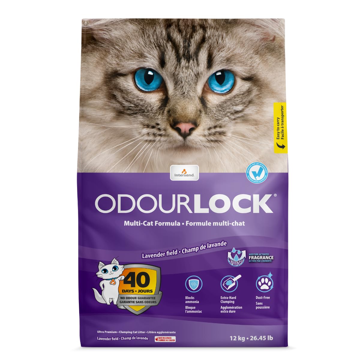 Intersand Odour Lock Moisture Activated Lavender Fragrance Multi-Cat Litter Formula, 12kg