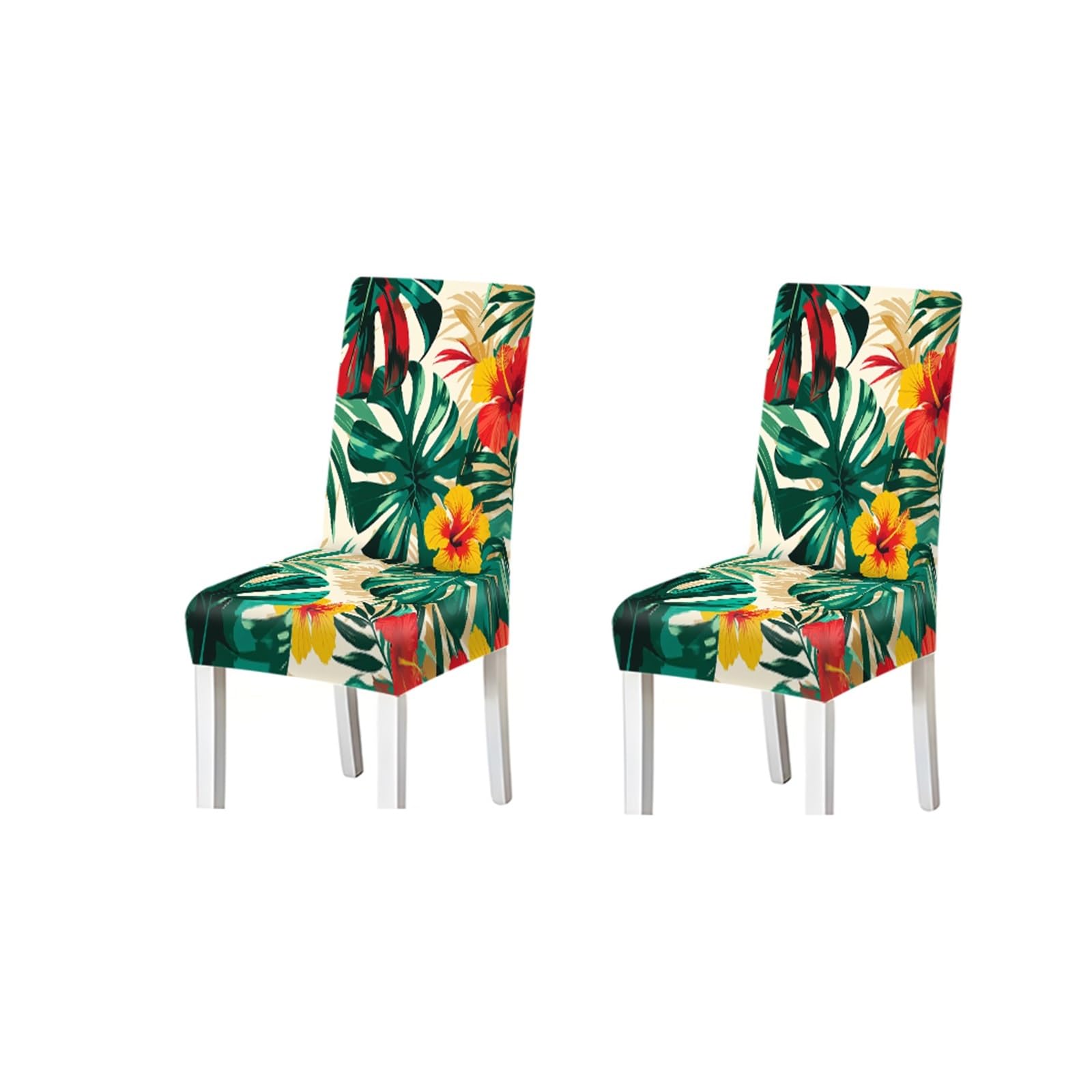 Bosuybn One Color Tropical Hibiscus Monstera Leaf Print Dining Chair Covers, Stretch Slipcovers For Kitchen Dining Room Summer, 2/4/6Pcs Furniture Protectors For Home Dining Room(2Pcs Chair Cover)