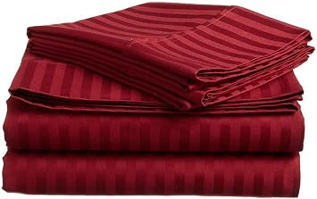 1200 Thread Count Four 4 Piece King Size Burgundy Stripe Bed Sheet Set, 100% Egyptian Cotton, Premium Hotel Quality