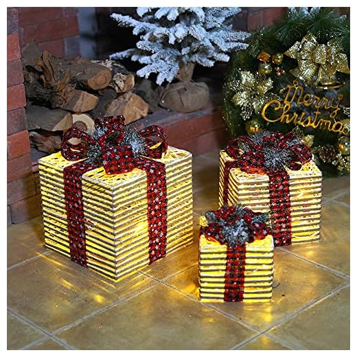 LIPETLI Juego de 3, luz Blanca CáLida en Caja de Regalo Cinta de áRbol de Navidad, Cajas Preiluminadas para DecoracióN NavideñA,
