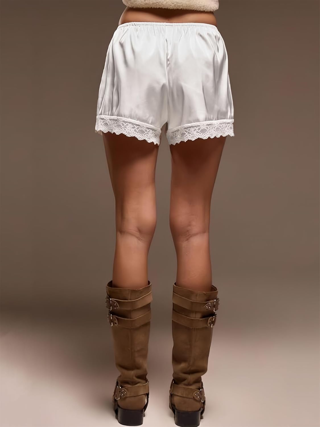 Lace Trim Satin Shorts for Women Silky Elastic Waist Mini Shorts Casual Lounge French Knickers Slip Boxer Pj Bottoms - Image 3