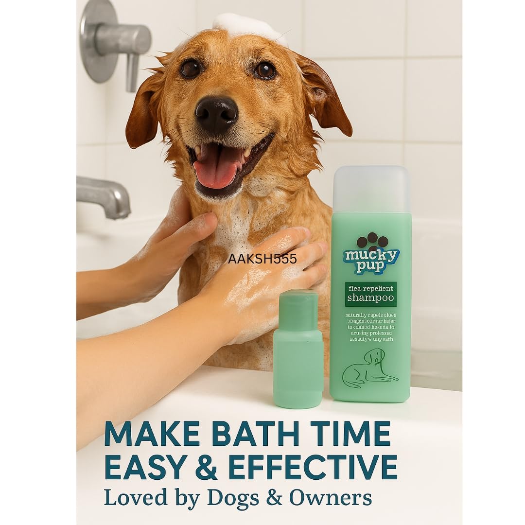 2- PACK Mucky Pup Flea Repellent Dog Shampoo (2 x 475ml), Natural Flea Treatment & Deep Cleaning Dog Wash - Image 2