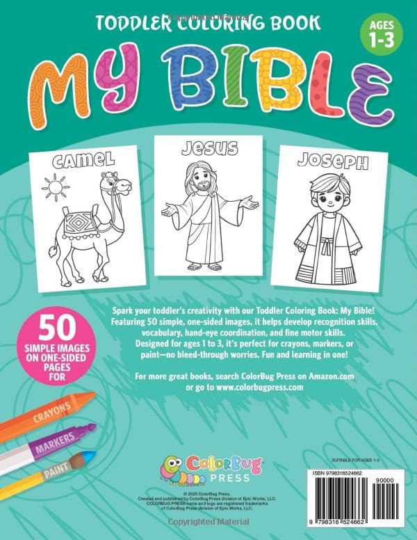 Toddler Coloring Book MY BIBLE: Simple Bible Themed Pictures to Learn and Color For Kids Ages 1-3 (Toddler Coloring Books) - Image 2