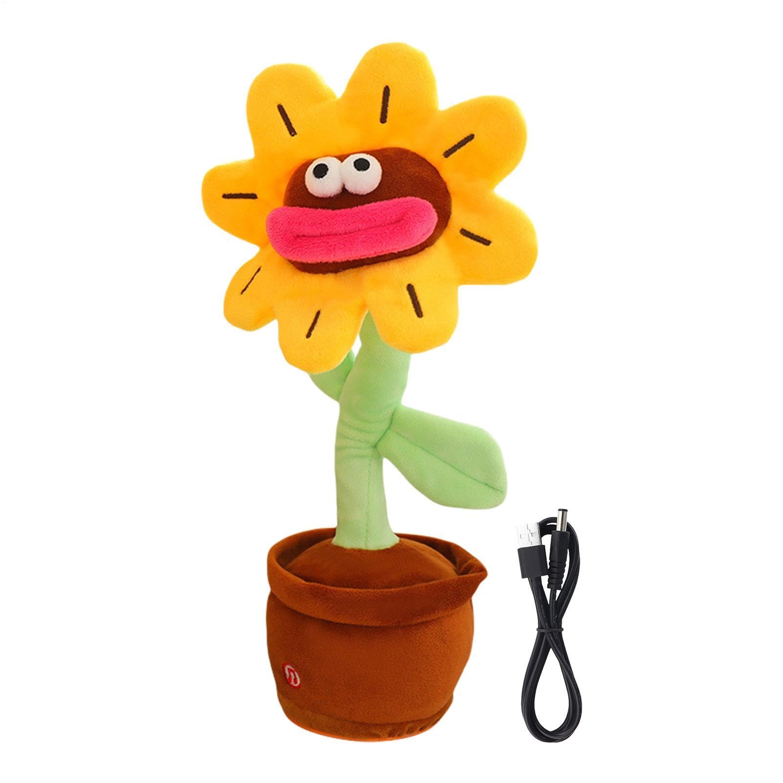 Dancing Sunflower - 35cm Singing Shaking Flower Plush, Talking Motion Light Toy, Repeating Voice Plant Ornament | Desk Table Home Room Office Decoration Display Accent Piece Sets Indoorss