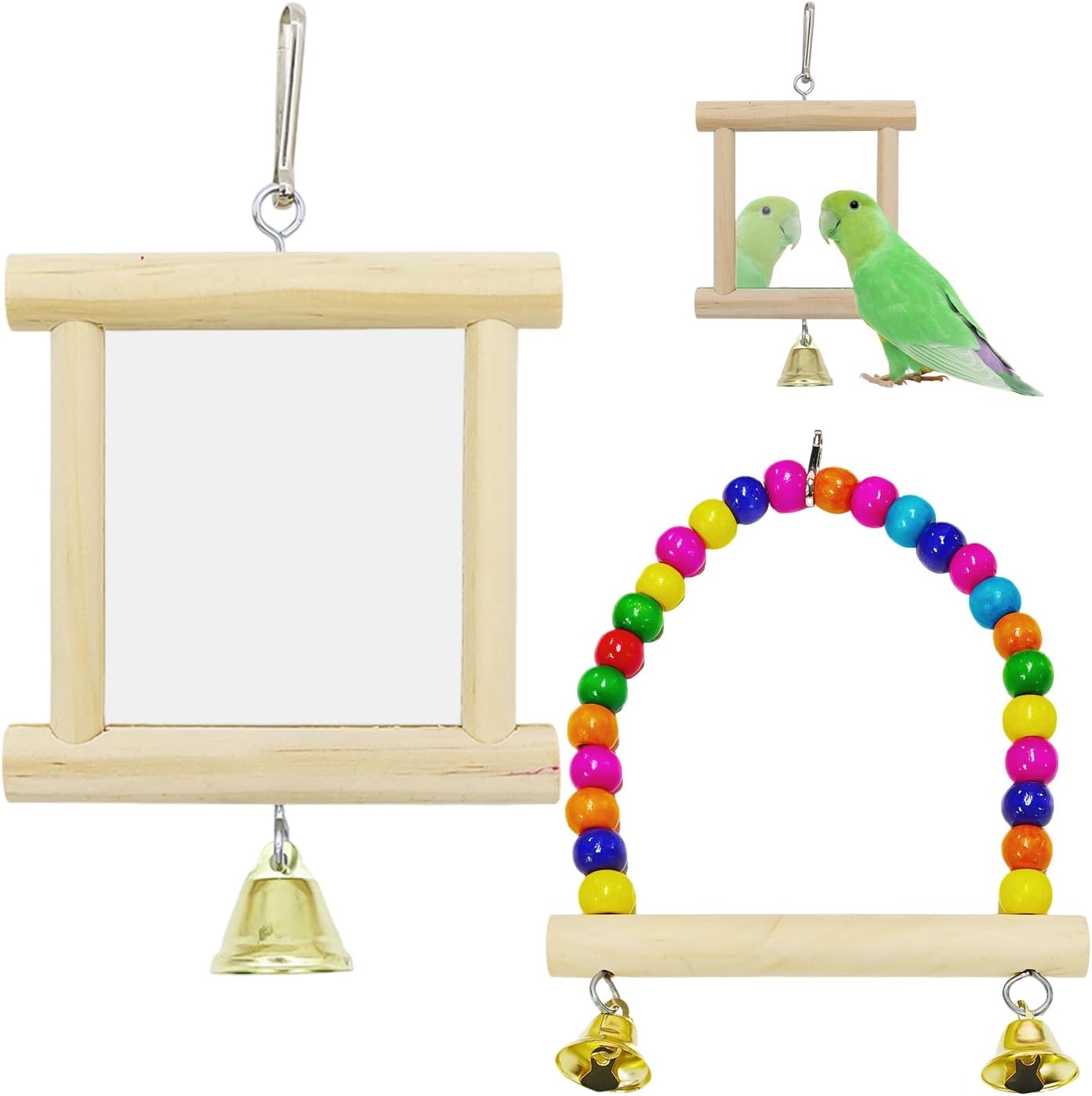 1 x Mini Mirror and 1 x Mini Swing, Bird Animal Toy, Creative Pet Toy, Bird Pet Supplies