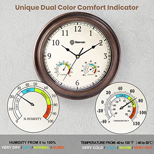 Geevon 12" Wall Clock Non Ticking With Hygrometer And Thermometer Combo,Battery Operated Quartz Decorative Large Digital Wall Clocks For Home,Living Room,Office,Classroom,Kitchen,Bedroom Decor #TOP3