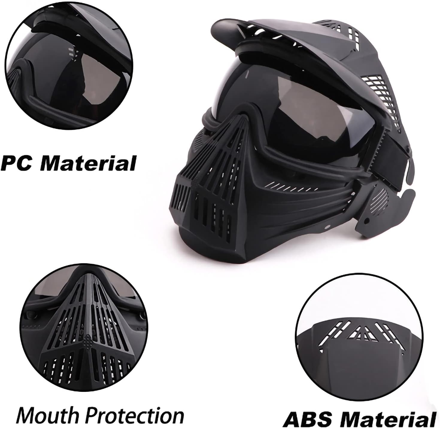 Senmortar Airsoft Mask Full Face Tactical Masks Protection Gear for Halloween CS Game Costume Accessories Motocross Cosplay Black & Grey : Everything Else