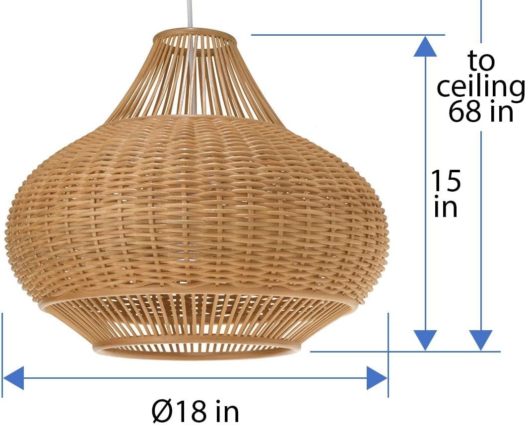 KOUBOO 1050029 Wicker Pear Pendant Lamp, 18" x 18" x 15", Natural