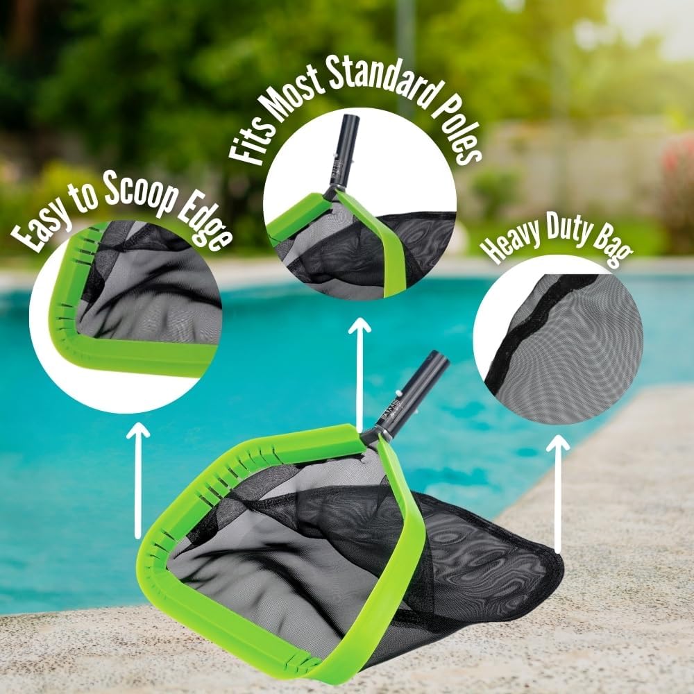 Piranha Professional Swimming Pool Leaf net Skimmer - Pool Leaf Rake with Easy Scoop Edge - Large Leaf Capacity Pool Net (PA-500 Regular Bag)