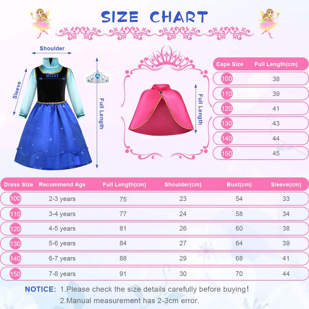 ACWOO Vestito Costume Principessa, Bambina Vestito con Mantello, Costume Vestito Bambina Principessa per Cosplay Party Halloween Natale, Carnevale Compleanno Festa