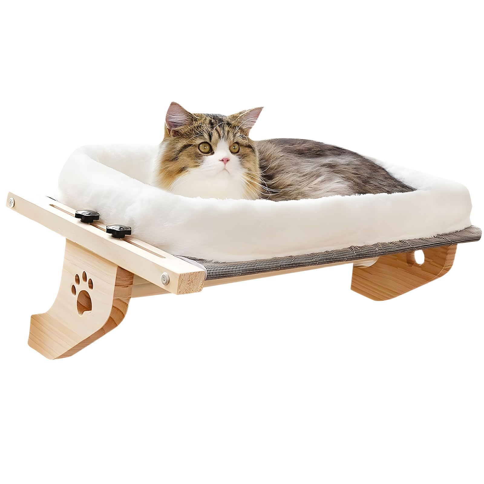 Hamaca para Gatos con Estructura de Madera y Metal, Cubierta extraíble y cálida, Cama Colgante para Ventana, Lavable para Comodidad de Mascotas, Cama Plegable para Gatos