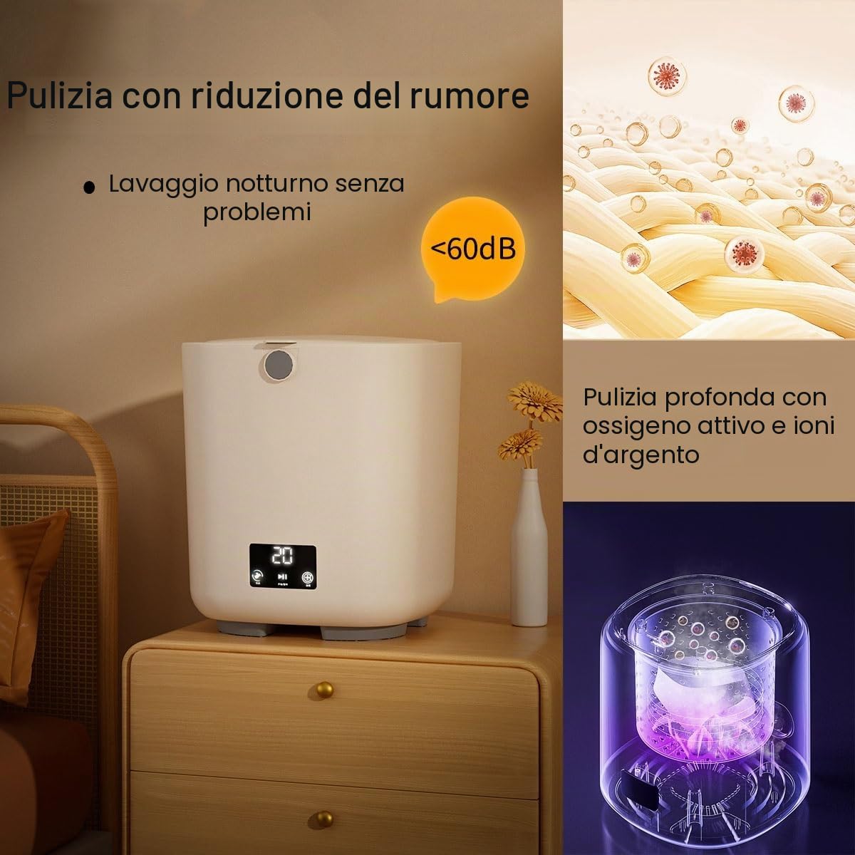 Lavatrice Portatile 24X24X33 Cm Combinazione Lavasciuga Capacità Di 8L Per Viaggi E Uso Domestico, Piccola Lavatrice Per Intimo, Calzini, Asciugamani
