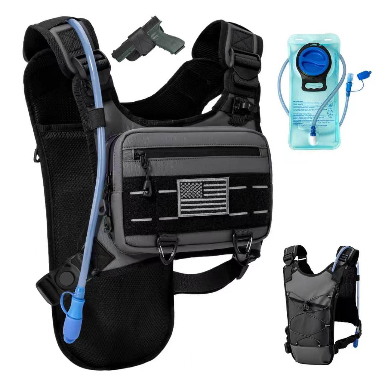 Running Hydration Vest with 2L Water Bladder， Lightweight Adjustable Hydration EDC Chest Pack for Men and Women, Water Backpack for Hiking, Cycling