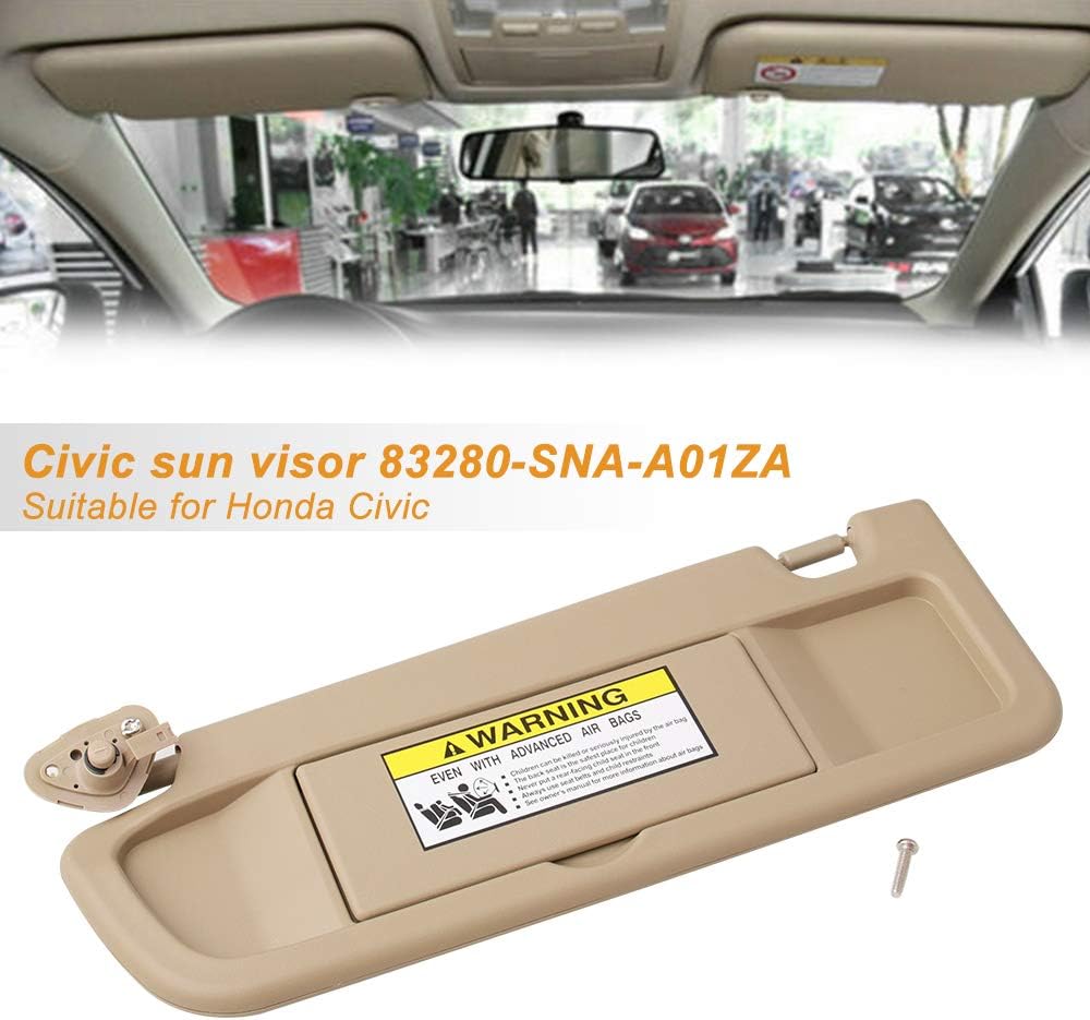 RYANSTAR RACING Left Driver Side Sun Visor with Mirror Replacement Compatible with Civic 2006 2007 2008 2009 2010 2011 EX LX Sedan SI Coupe Replace 83280-SNA-A01ZA Beige