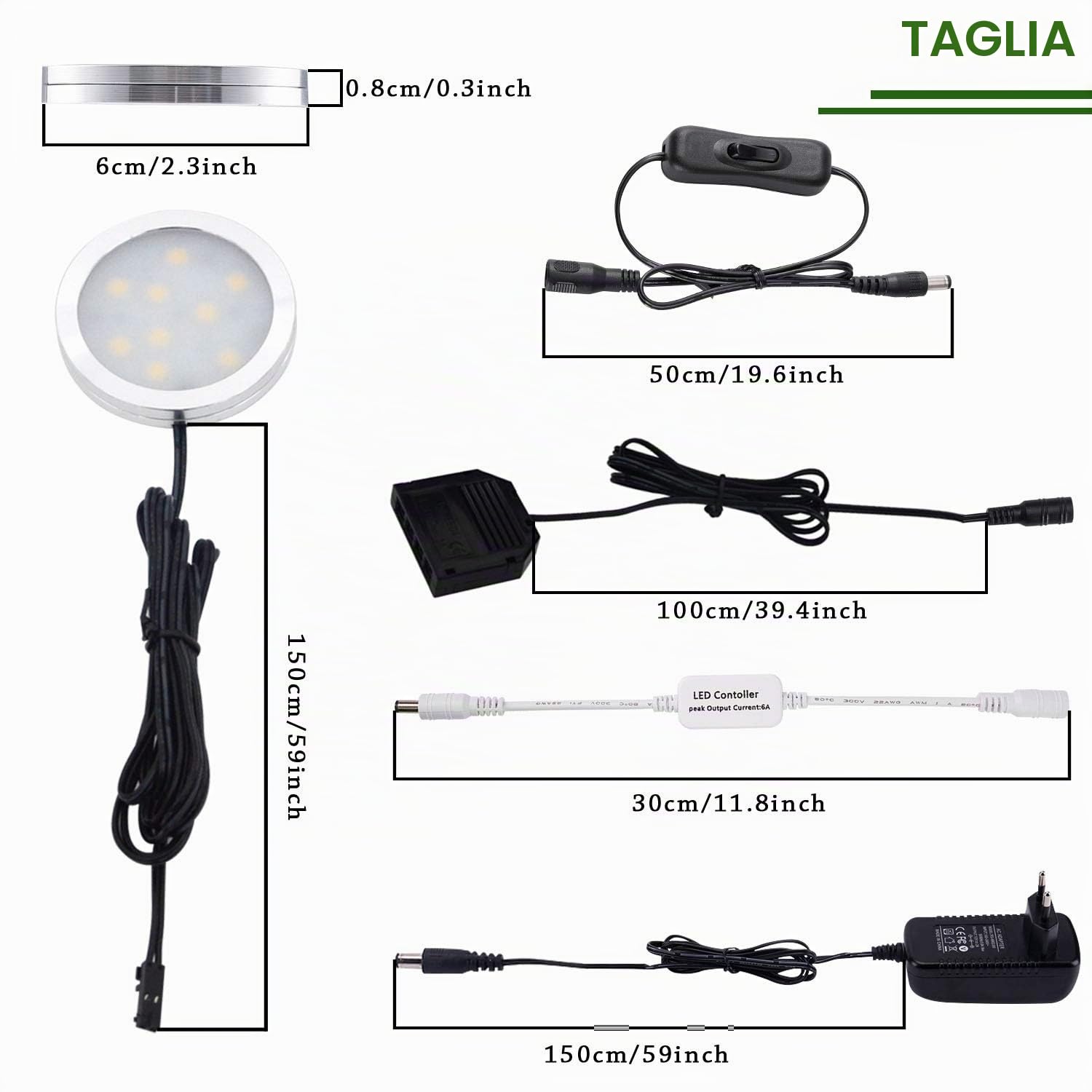 AIBOO LED Luce Sottopensile Cucina Dimmerabile con Telecomando RF Wireless, Illuminazione A LED da Incasso per Armadio, EUR Spina, 6 Luci LED con Display, 12V 12W Under Vetrine(Bianca Calda 2700K)
