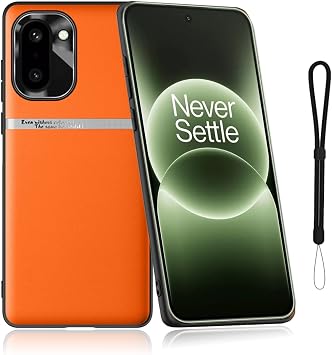 NOUKAJU OnePlus 15R Case, Phone Protective Case, Drop Prevention, Shock Absorption, Comprehensive Protection, Leather PC Hard Cover, Protective Cover for OnePlus 15R Phone 6.8 inch Orange