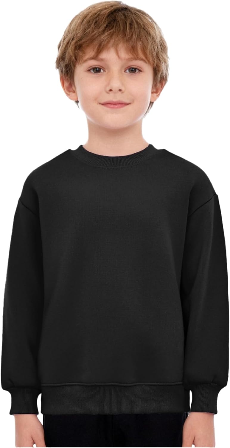 Boys Girls Warm Fleece Sweatshirts Long Sleeve Solid Color Sports Exercise Running Pullover Top