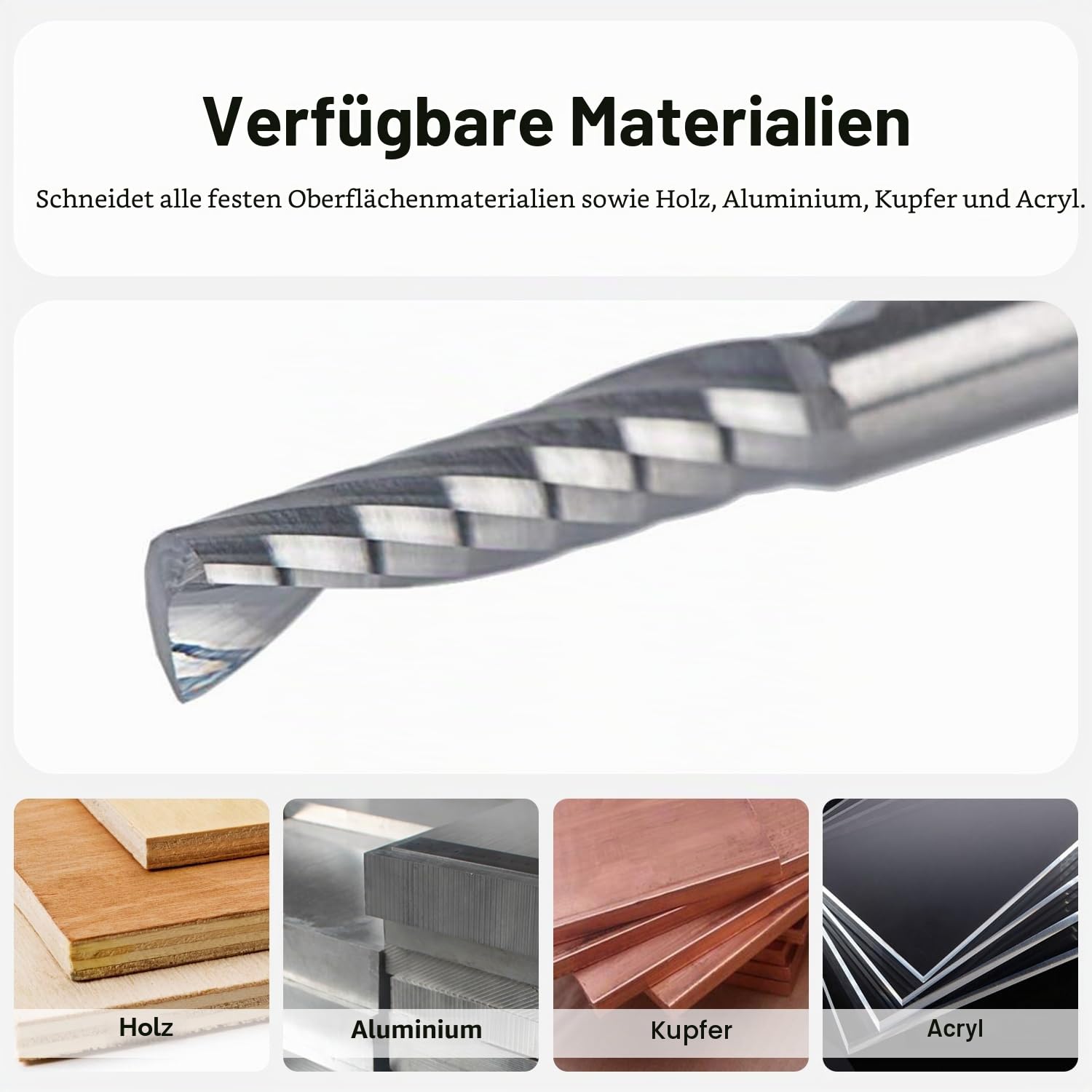 SpeTool 5 Stück Alu Fräser 3,175 mm (1/8") Schaft Einschneidiger CNC Fräser Holz VHM 12mm Schnittlänge Schaftfräser für Aluminium und Kunststoff