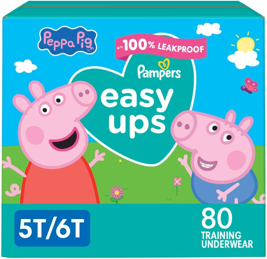 Pampers Training Pants - Easy Ups Girls & Boys - Size 5T-6T, 80 Count, Peppa Pig Potty Underwear (Packaging May Vary) 5T-6T 80