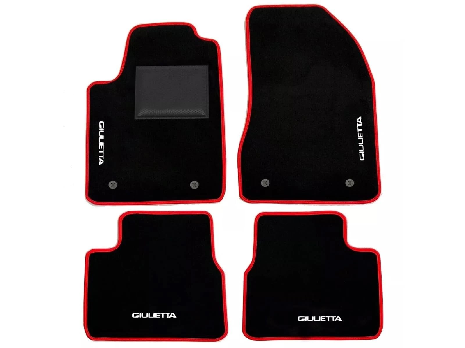 DHCarMats - Tappetini Auto Compatibili con AR Giulietta 2016 Ricamo Bianco e Bordo Rosso