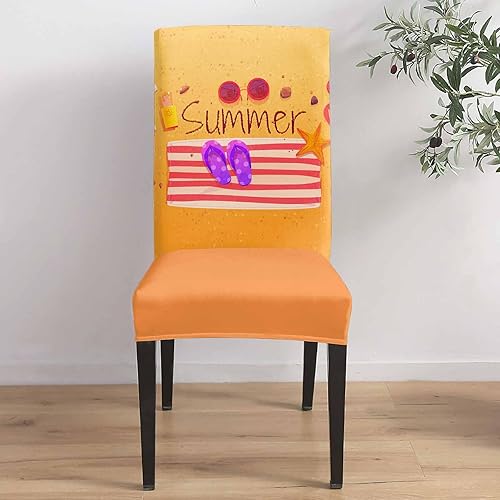 Miniatura 4 de 4 Packs Dining Chair Slipcovers for Kitchen, Summer Beach Flip Flops Sunglasses Stripes Universal Stretch Chair Protector Covers for Dining Room