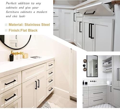 Miniatura 7 de Goldenwarm - Paquete de 5 manijas modernas de acero inoxidable, color negro, 12 pulgadas, para armarios de cocina y baño