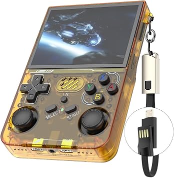 R36XX Retro Handheld Game Console with 128G 3.5 Inch IPS Screen Built-in 30000+ Classic Games Open Source Linux System Portable Pocket Video Player with 3200mah Battery Translucent Orange