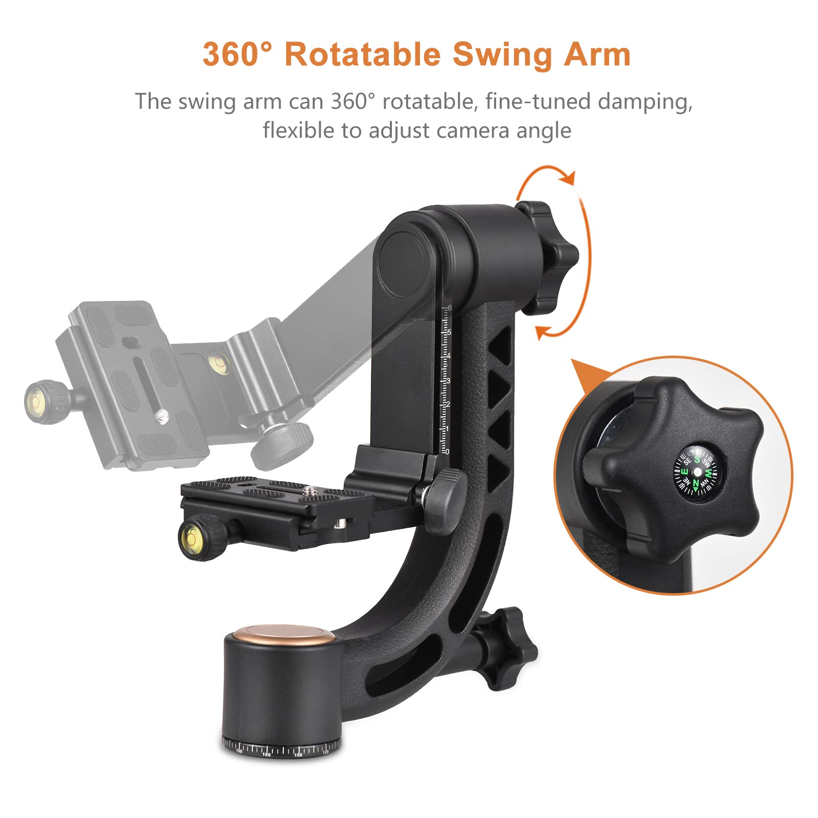 Andoer Testa per treppiede panoramica, Heavy Duty a 360°, in lega di alluminio, con vite da 1/4", piastra a sgancio rapido, per fotocamere DSLR, portata 15 kg