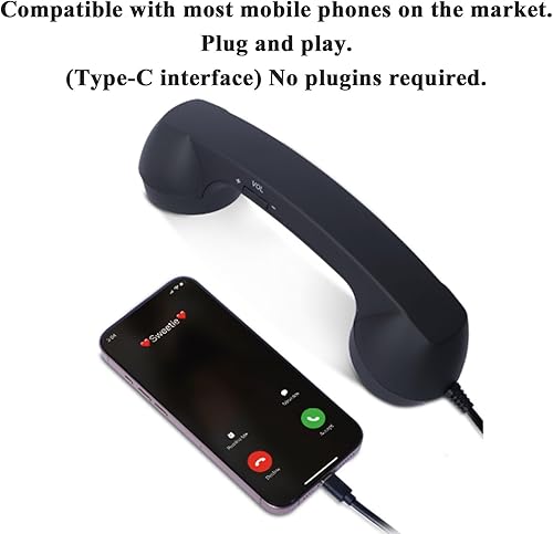Miniatura 4 de Auricular de teléfono retro con cable, receptor de mango fijo estilo teléfono tipo C con micrófono altavoz para llamadas videoconferencias móviles
