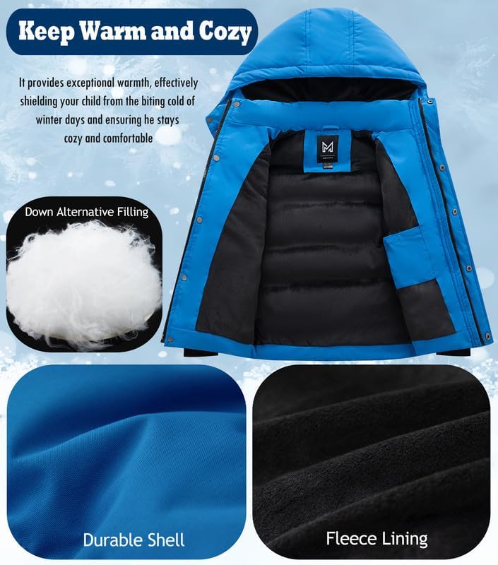 KVE Boy's Hooded Winter Coat Warm Puffer Jacket Thicken Quilted Coat with Removable Hood - Image 4