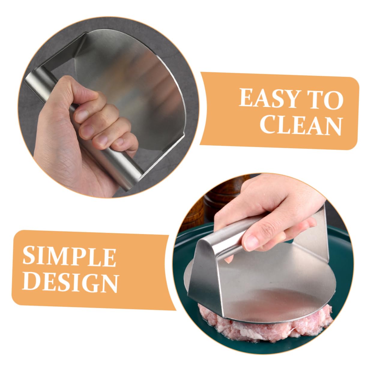 MUCKLILY 2pcs Hamburger Meat Mold Meat Tenderizer - Burgers Grill Press Burger Press and Hamburger Patty Maker Press Ergonomic Burger Smasher Press Flat Presser 430 Stainless Steel Silver