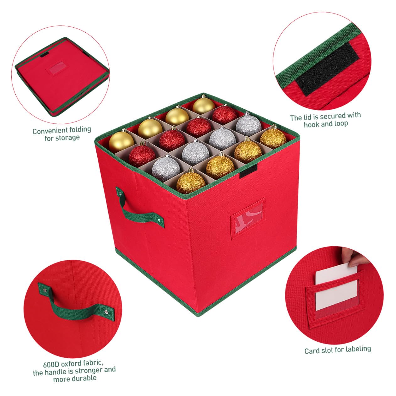 Alipis Aufbewahrungsbox für Weihnachtsschmuck mit Deckel, Rot 64 Stück