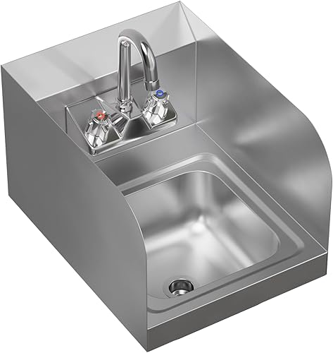 Miniatura 8 de AmGood Fregadero de mano de acero inoxidable para montaje en pared  NSF  Lavabo comercial de manos para restaurante, cocina y hogar (12 x 16