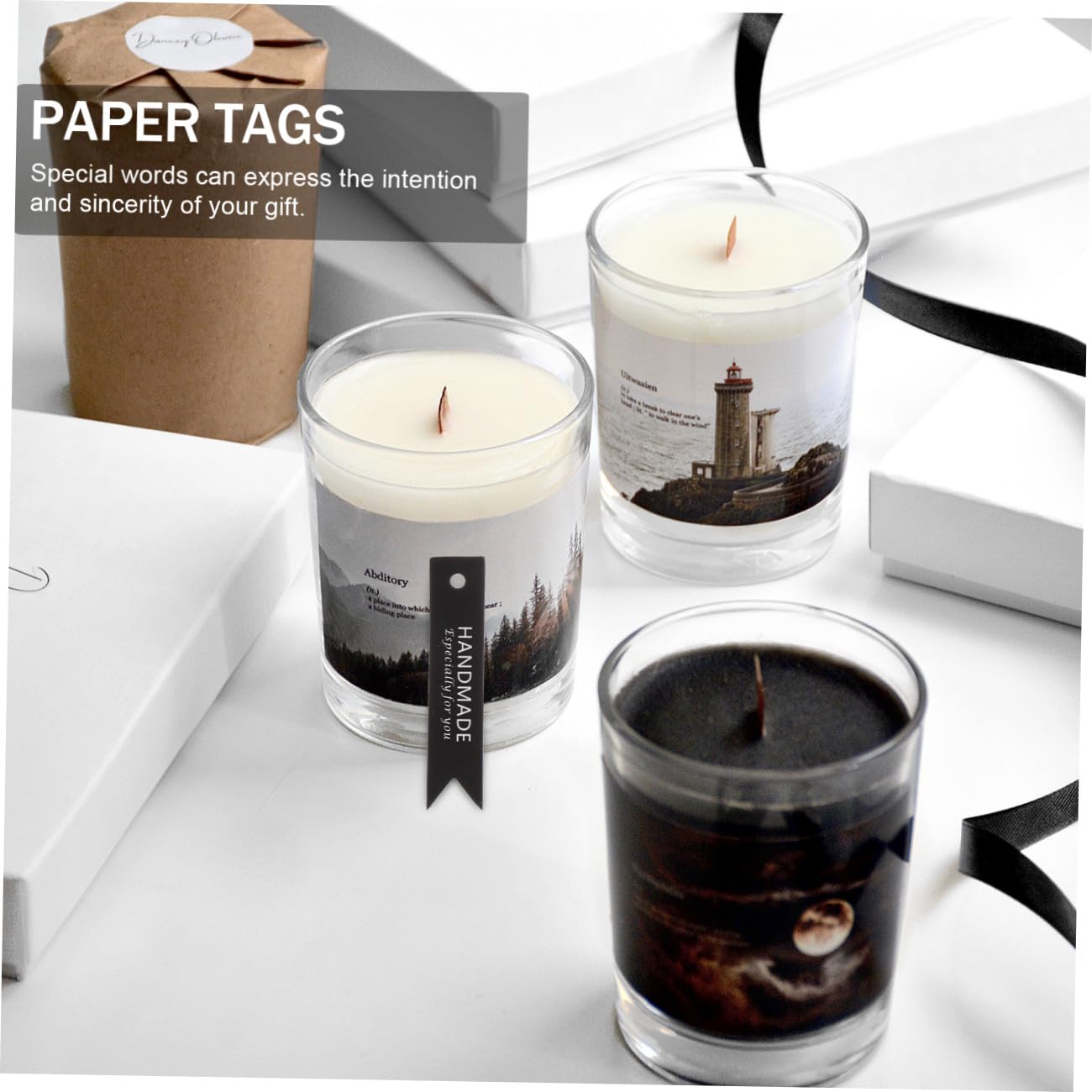 Healeved 5 Sets Kraftpapieranhänger Für Weihnachten Handgefertigte Segensetiketten Hängende Kerzenanhänger Dekorative Geschenketiketten Für Die Inneneinrichtung 100 Stück * 5